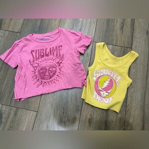 Rowdy Sprouts Sublime Pink Kids T-Shirt & Grateful Dead Yellow Tank Top